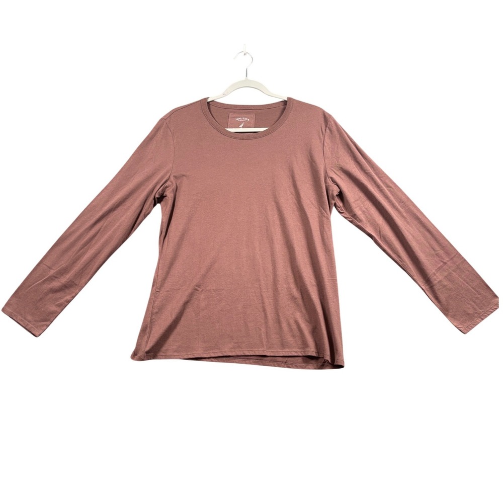 NWT Nautica Long Sleeve Tee Womens Large Mauve Brown Crewneck Jersey Knit 7991
